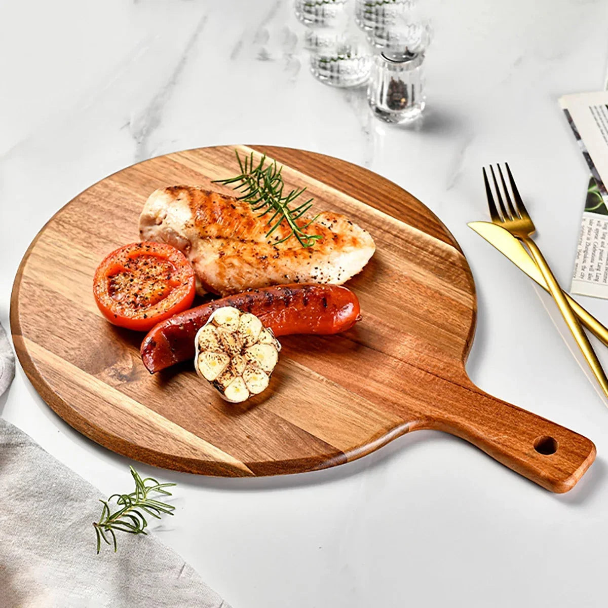 Cutting & Serving Board Acacia Wood Round Handle