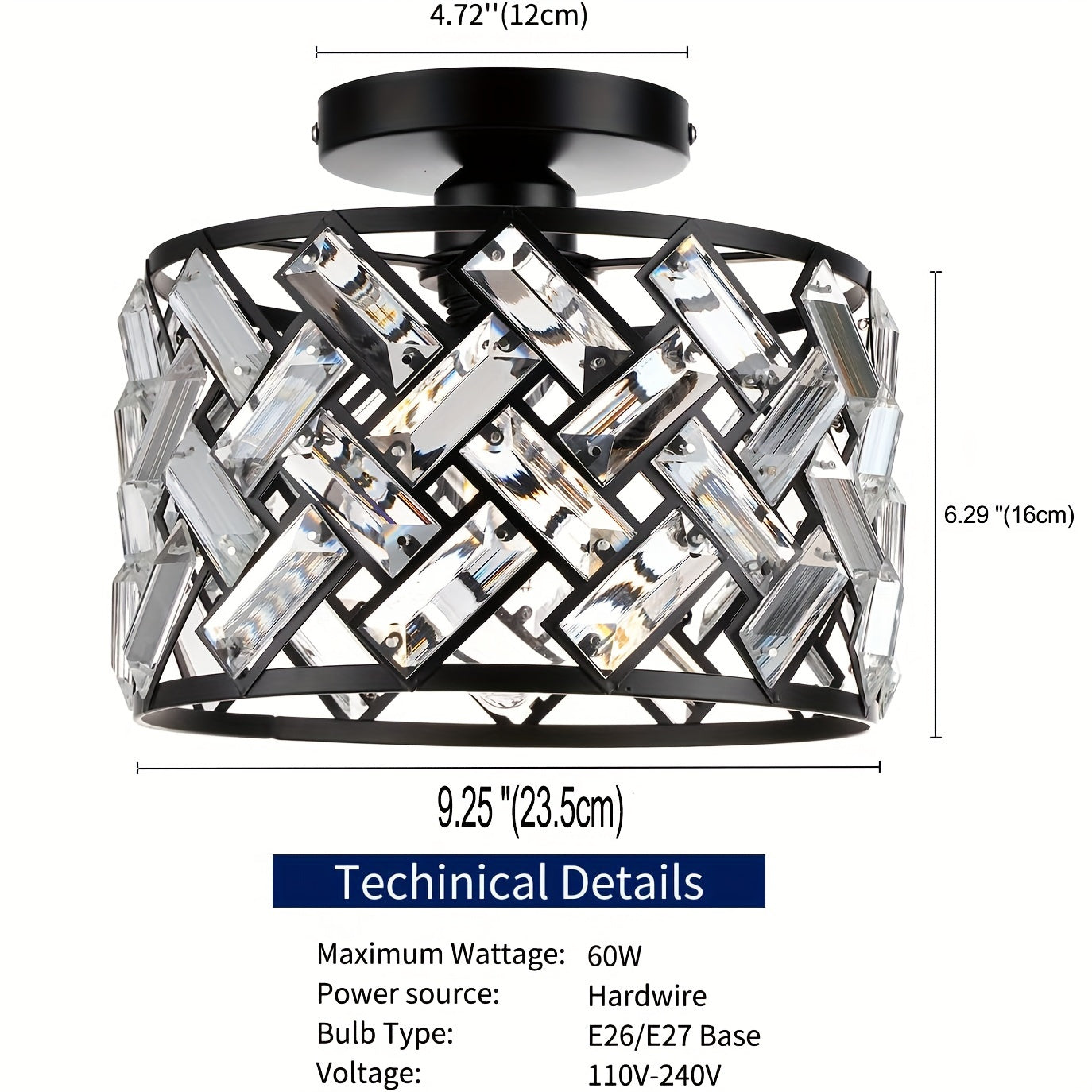 Elegant Semi Flush Mount Ceiling Light with Modern Crystal Design