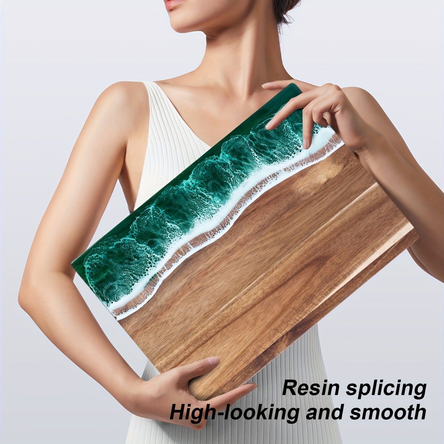 Acacia Wood Serving and Cheese Board - Ocean-Inspired Wave Design