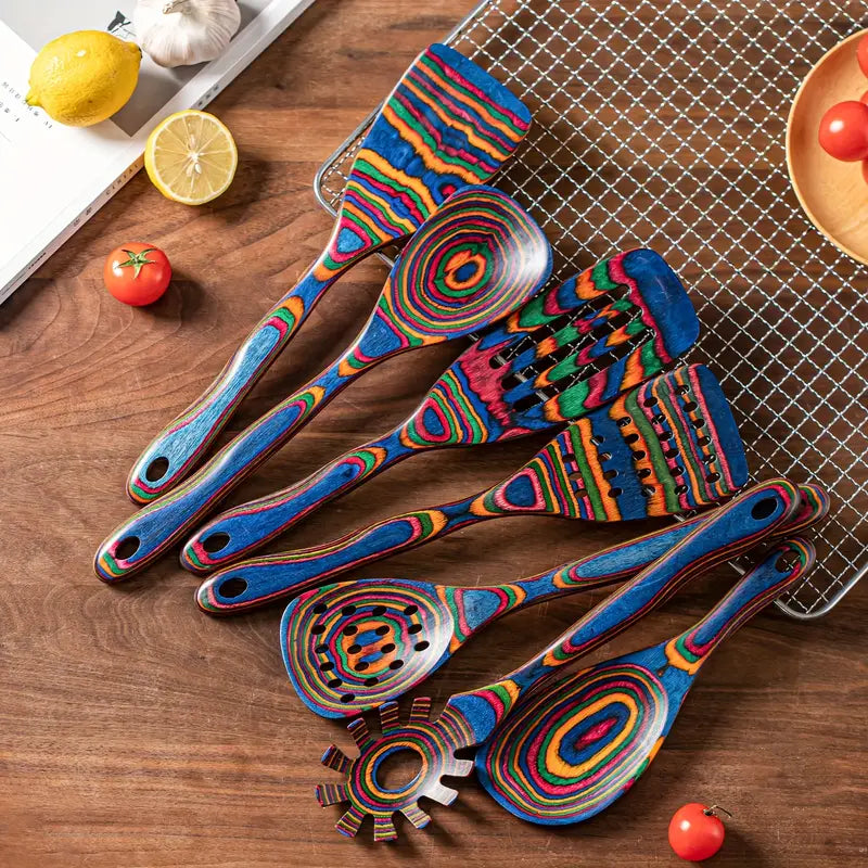 Premium 7-Piece Wooden Cooking Utensils Collection