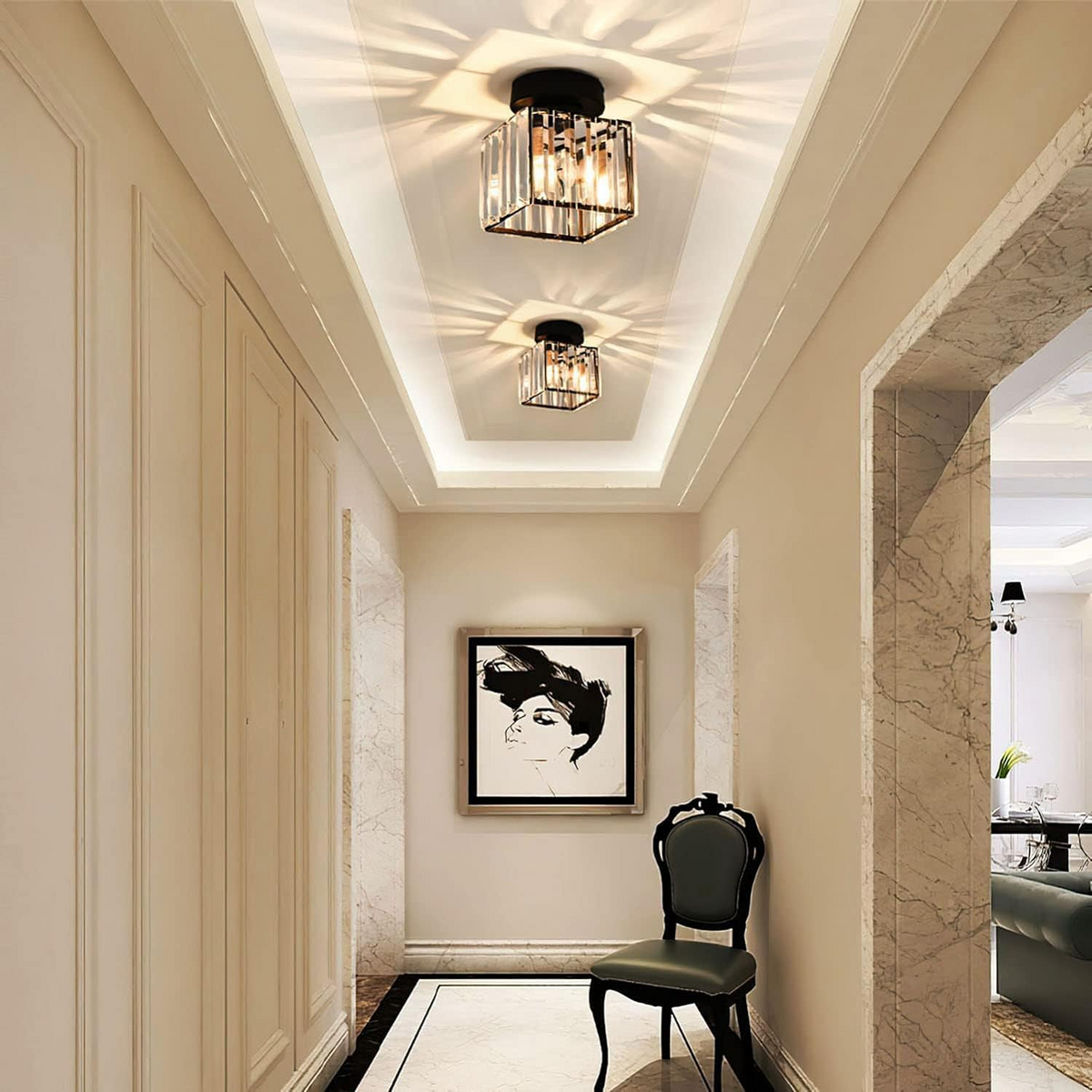 Contemporary Ceiling Fixture for Hallway and Outdoor Area