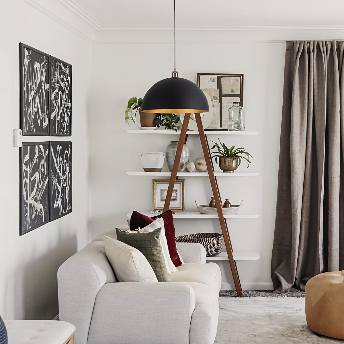 Industrial Dome Pendant Light in Black and Gold Iron Finish