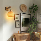 Handcrafted Wood and Rattan Wall Light | Rustic Sconce Fixture