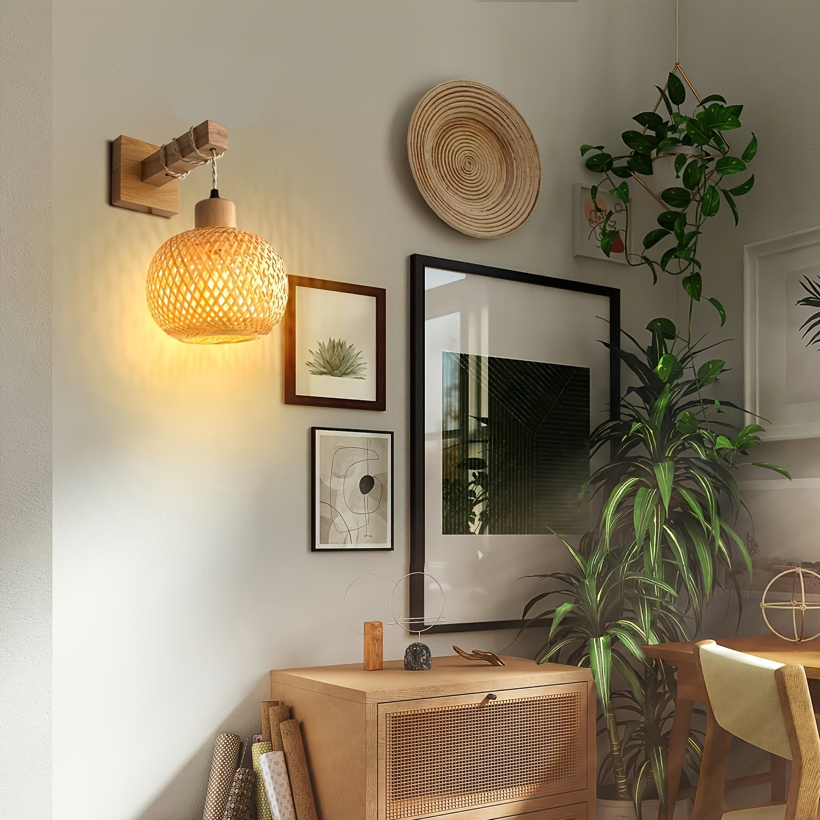 Handcrafted Wood and Rattan Wall Light | Rustic Sconce Fixture