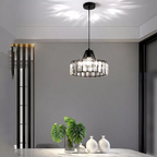 Elegant Hanging Light Fixture with Black Crystal Pendant