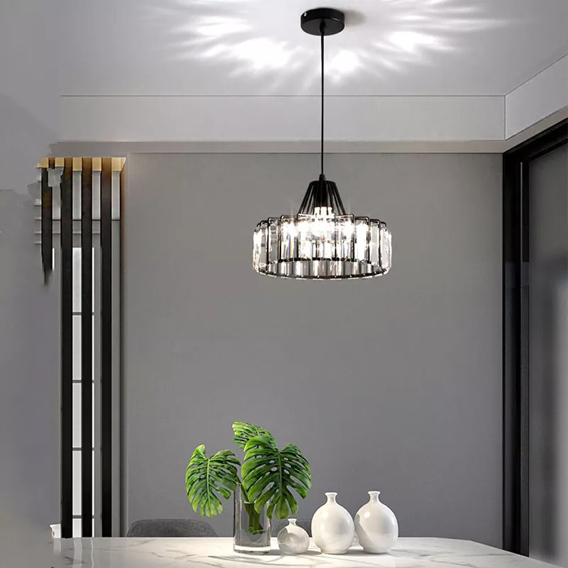 Elegant Hanging Light Fixture with Black Crystal Pendant
