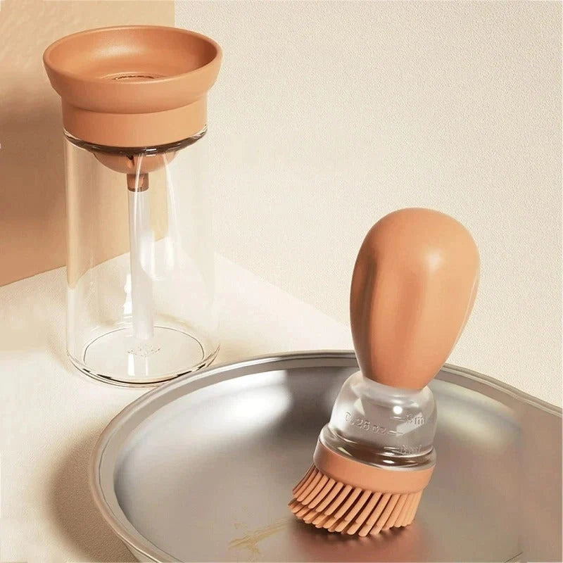 Oil Dispenser Bottle Push-Top Silicone Brush Glass Body