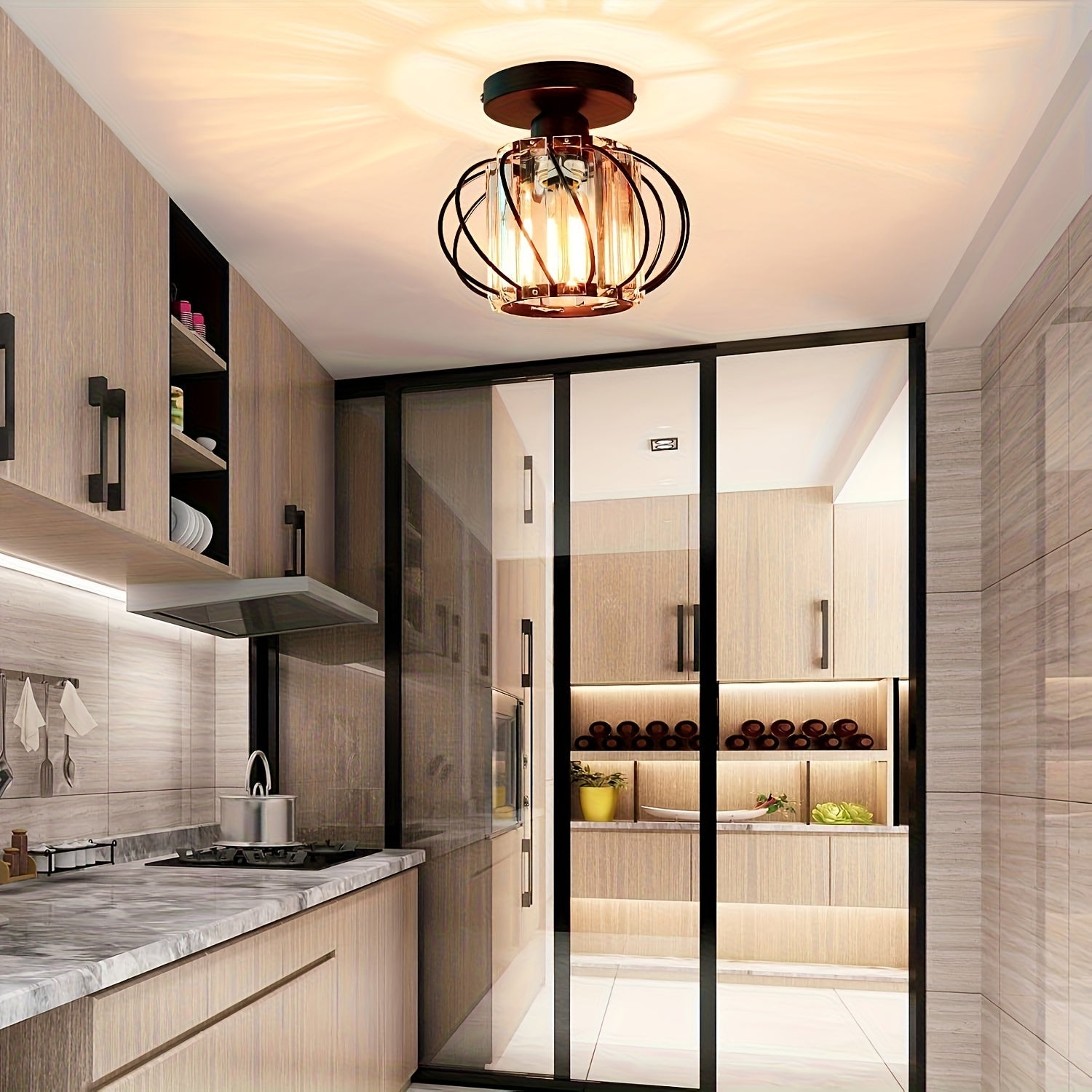 Industrial Style Ceiling Light with Cage Design - Semi Flush Mount Fixture