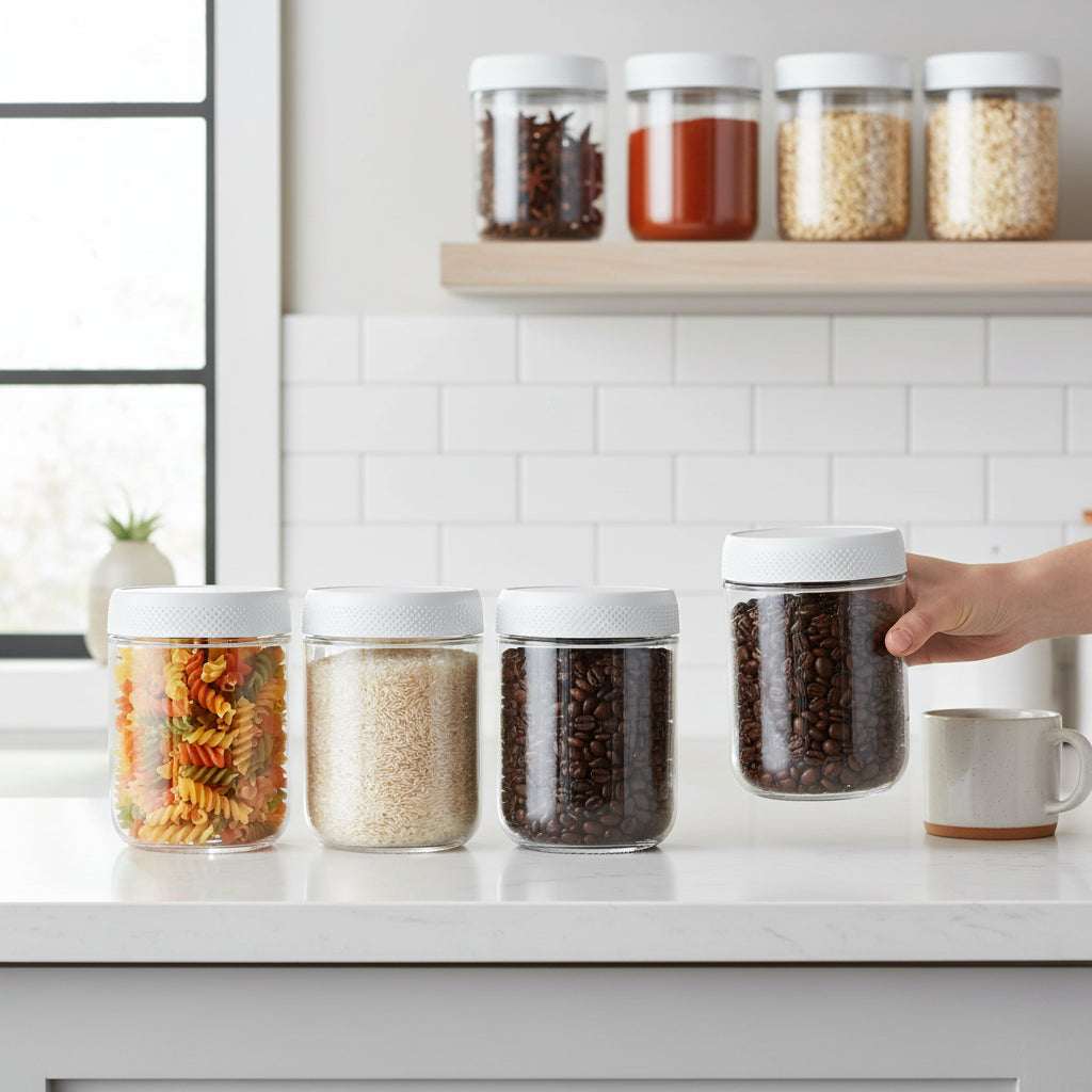 Airtight Stackable Kitchen Containers Set - Glass Food Storage Jars