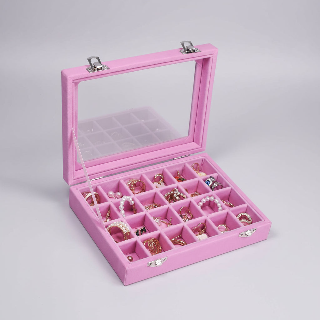 Velvet Jewelry Storage Box with Glass Lid - Mother's Day Gift Tray
