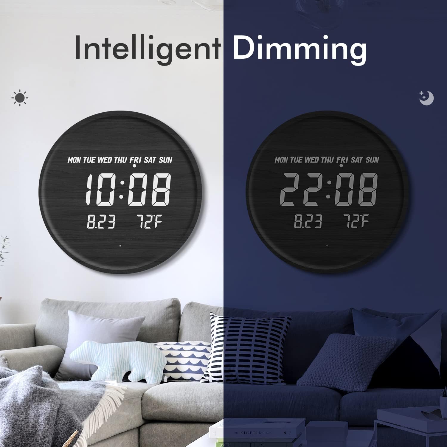 LED Display Digital Wall Clock with USB Power – Scandinavian Style