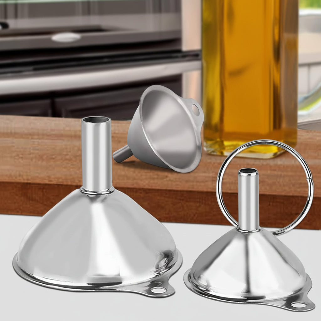 3-Piece Stainless Steel Funnel Set for Kitchen Bottles and Spices