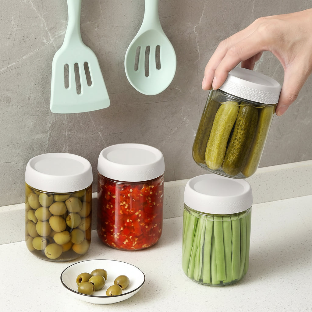 Airtight Stackable Kitchen Containers Set - Glass Food Storage Jars