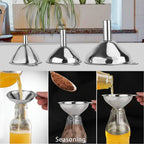 3-Piece Stainless Steel Funnel Set for Kitchen Bottles and Spices