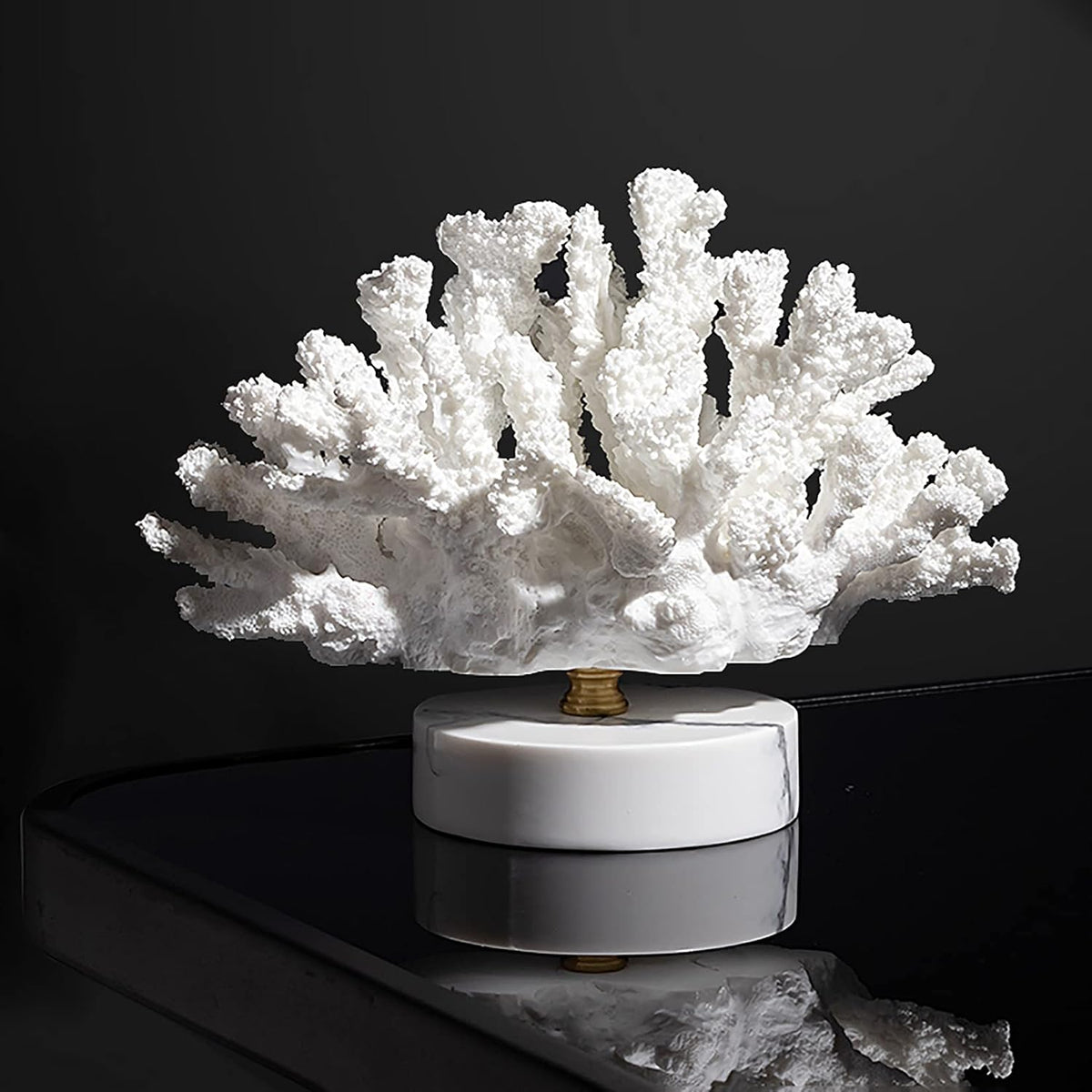 Ocean Harmony Coral Art with Marble Stand - Elegant Resin Decor