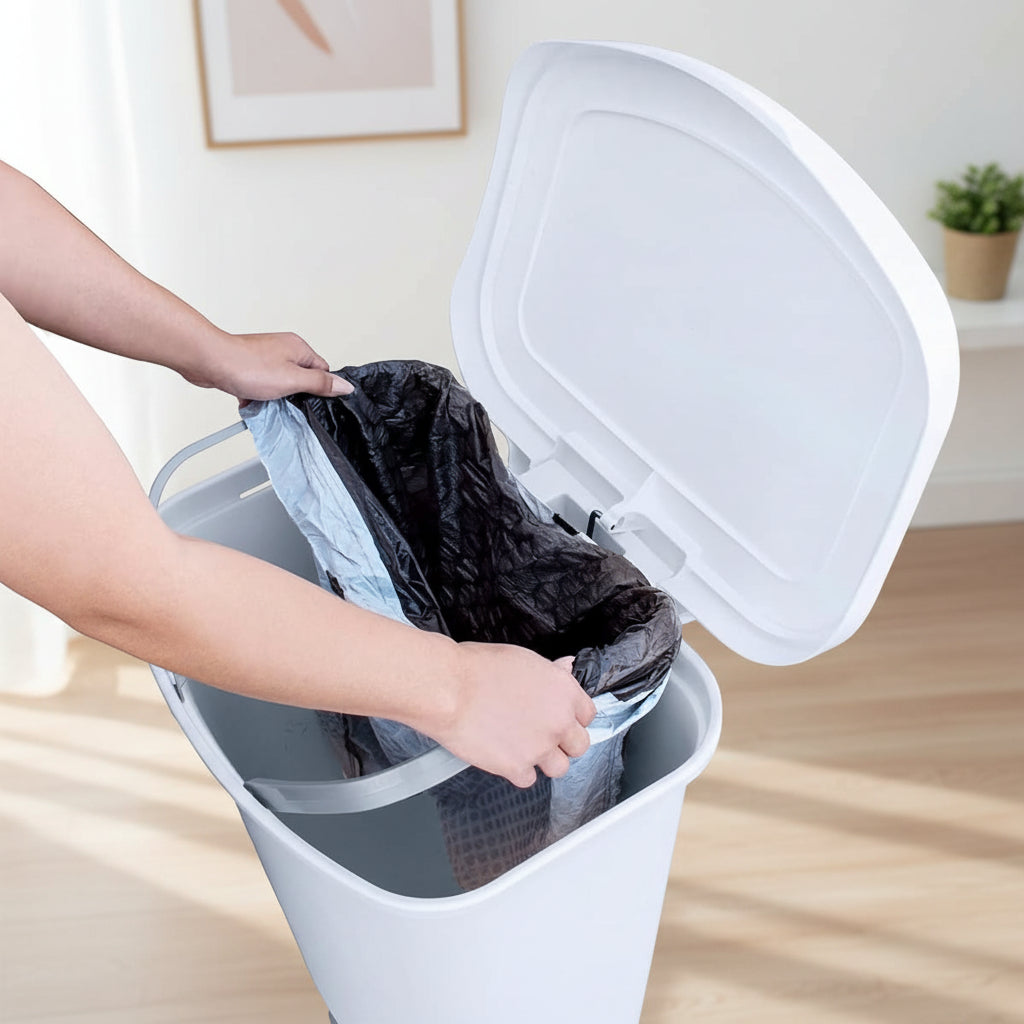 White 13-Gallon Kitchen Trash Bin with Step Pedal and Odor Control