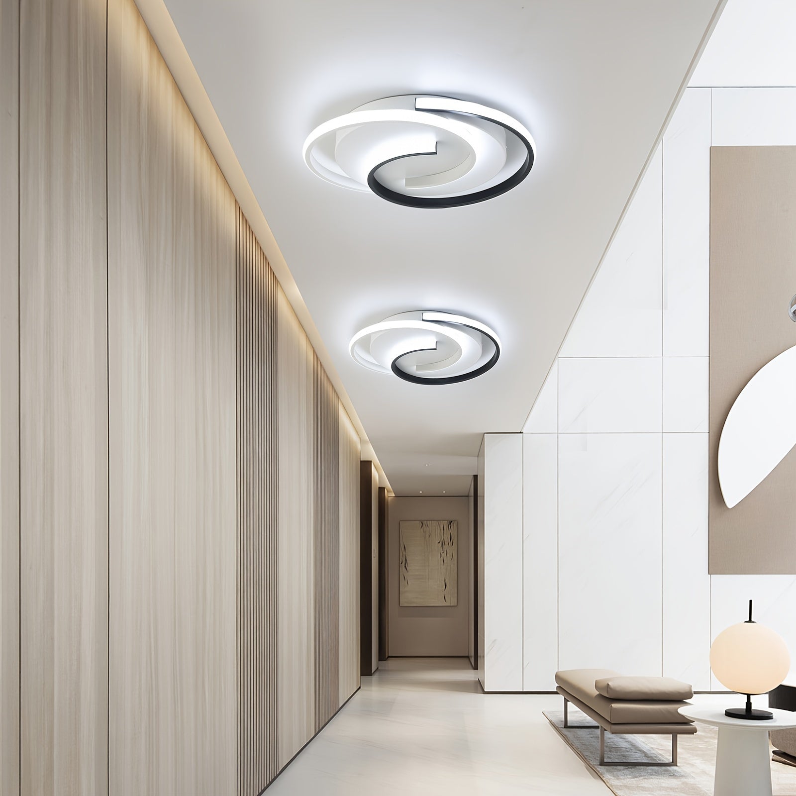 Contemporary Ceiling Light with LED – Black and White Swirl Pattern