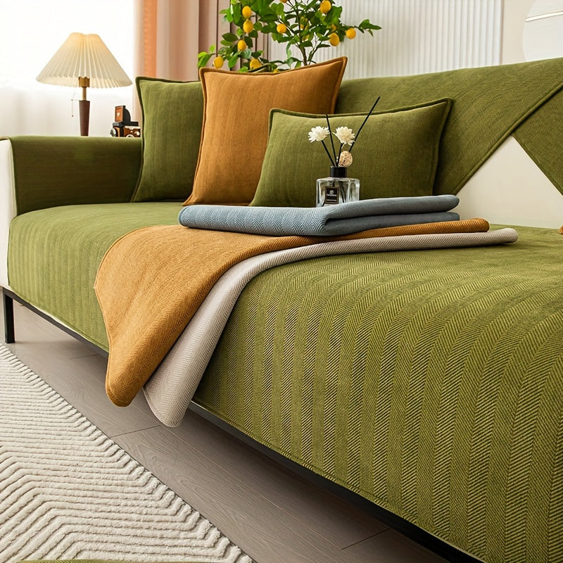 Elastic & Non-Slip Ribbed Chenille Sofa Cover