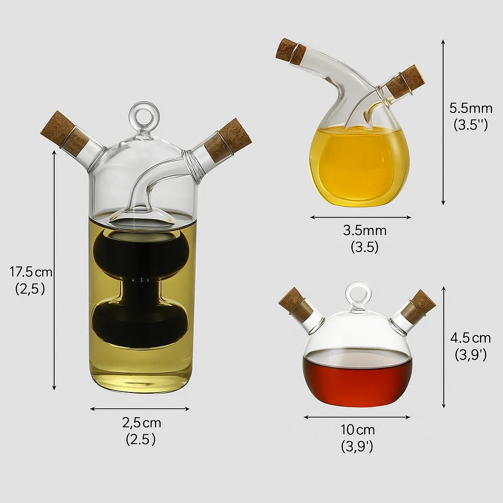 Oil & Vinegar Dispenser Dual-Chamber Glass Leak-Proof Spouts