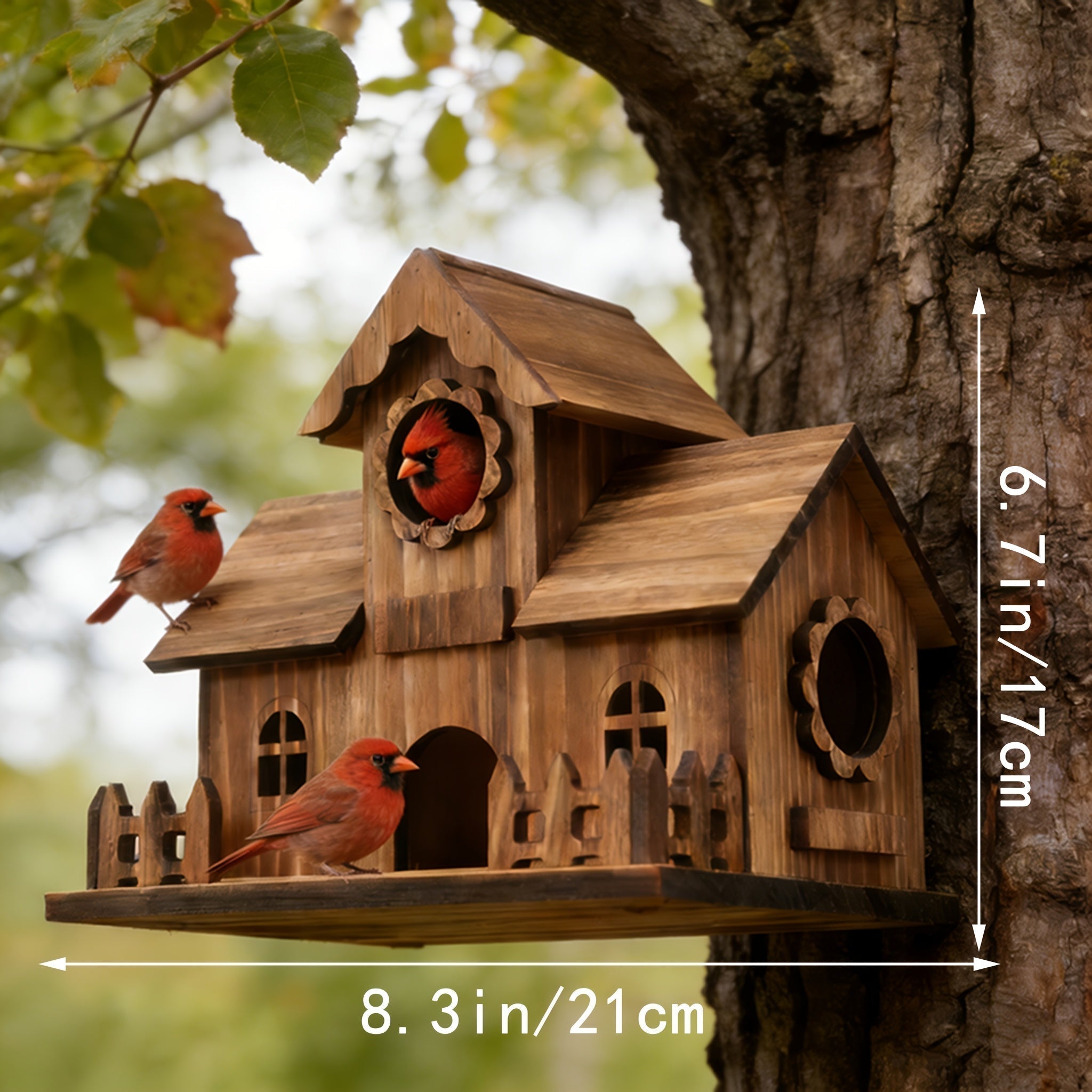 Multiple-Entrance Untreated Oak Birdhouse