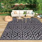 Modern Patio Mat - Reversible Outdoor Rug in Black and Grey