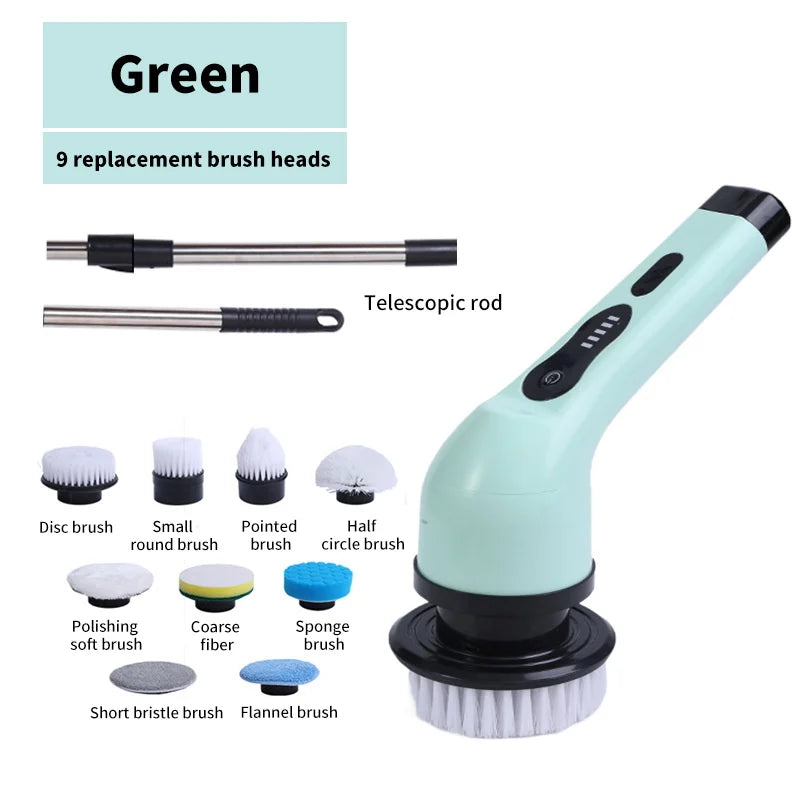 Electric Spin Cleaning Brush 9 Interchangeable Heads Rechargeable