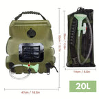 Camping Shower 20L Heat-Absorbing PVC Adjustable Head & Hose