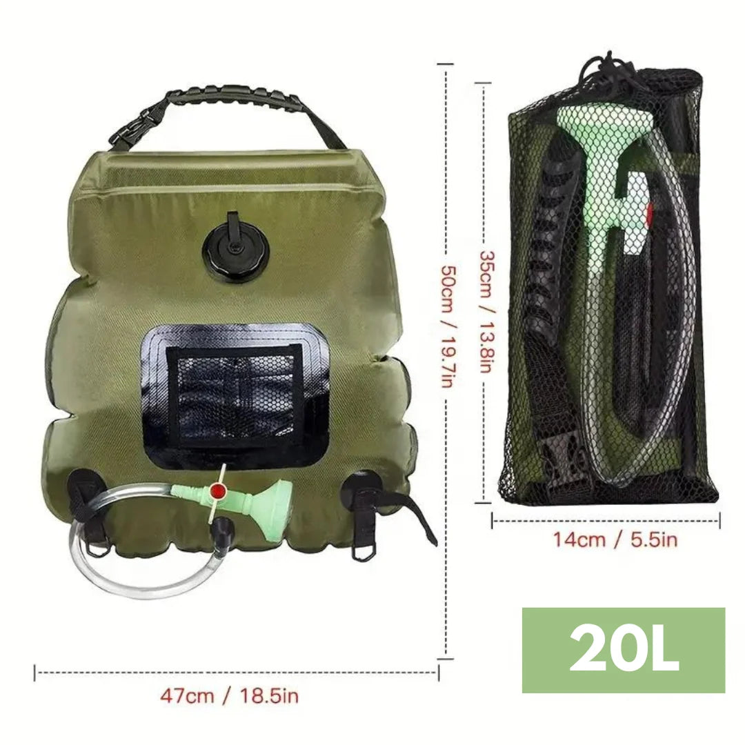 Camping Shower 20L Heat-Absorbing PVC Adjustable Head & Hose