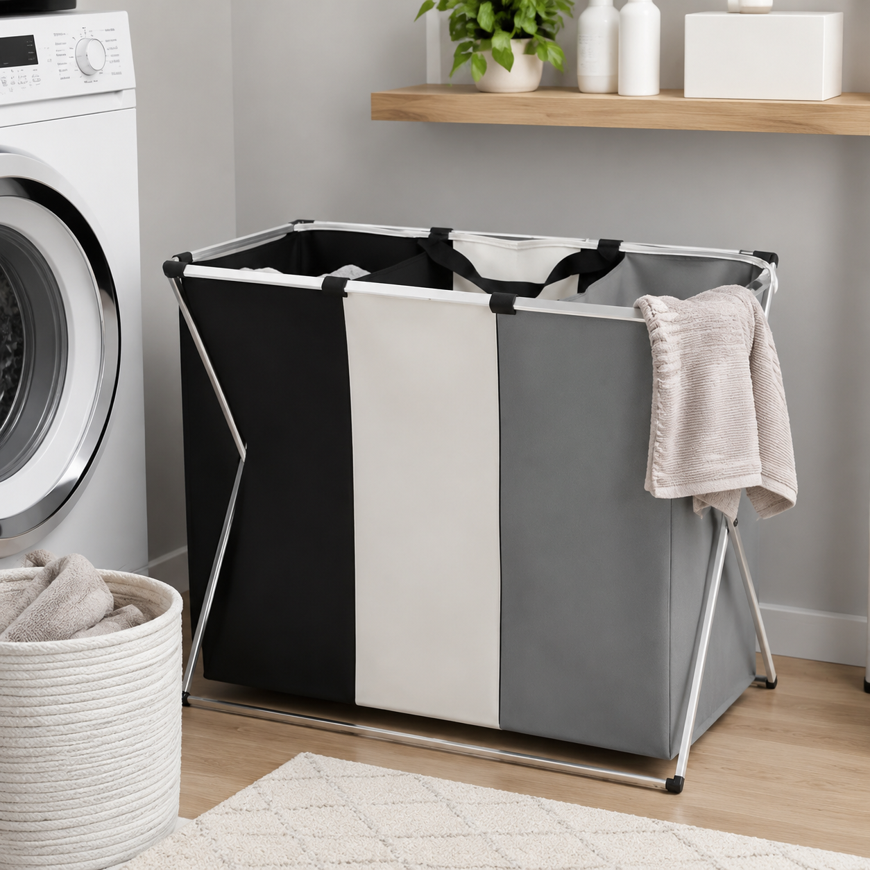 Foldable Aluminum Frame Laundry Sorter (3 Removable Bags)