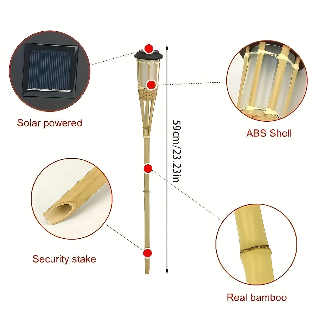 Solar Garden Lanterns - 12-LED Bamboo Flame Lights (Set of 2)