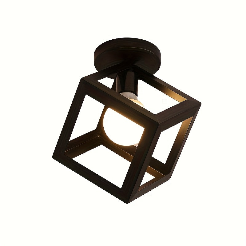 Industrial Style Semi Flush Mount Ceiling Light in Geometric Cube Design