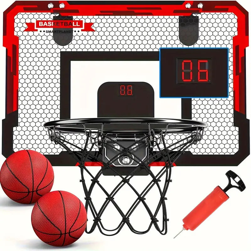 Mini Basketball Hoop Electronic Scoreboard Over-the-Door Includes 2 Balls