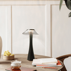 Table Lamp with Clear Disc Shade and Fluted Glass Design