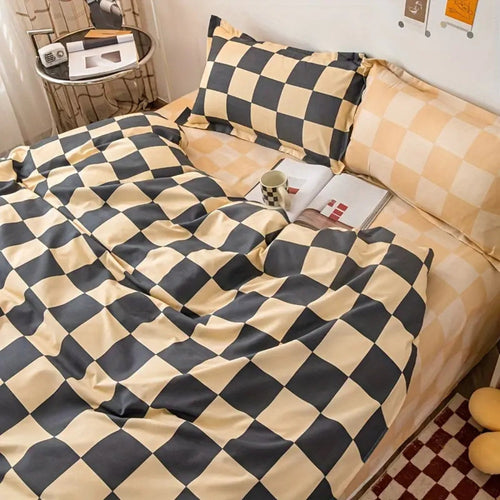 3-Piece Checkered Bedding Set in Stylish Design