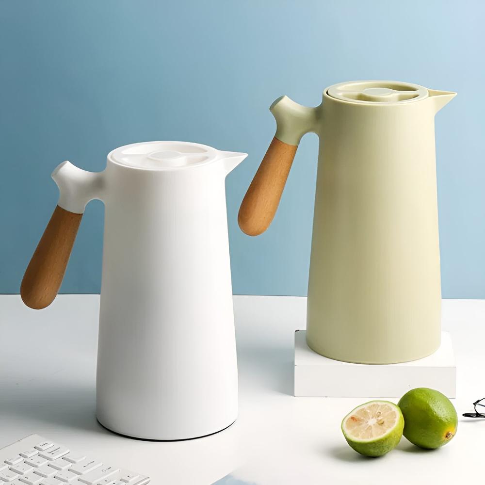 Coffee Pot with Wooden Handle – Insulated Thermal Carafe
