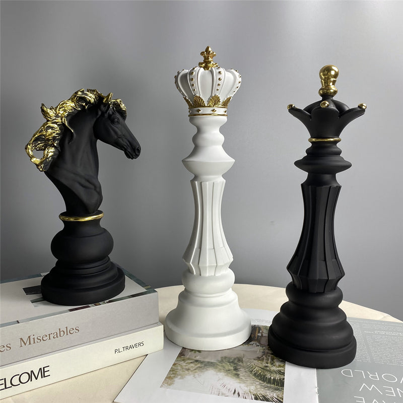 Elegant Chess Piece Statues - King, Queen & Knight Home Accent
