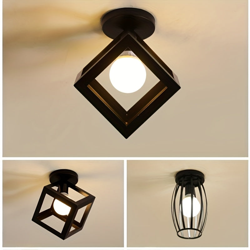 Industrial Style Semi Flush Mount Ceiling Light in Geometric Cube Design