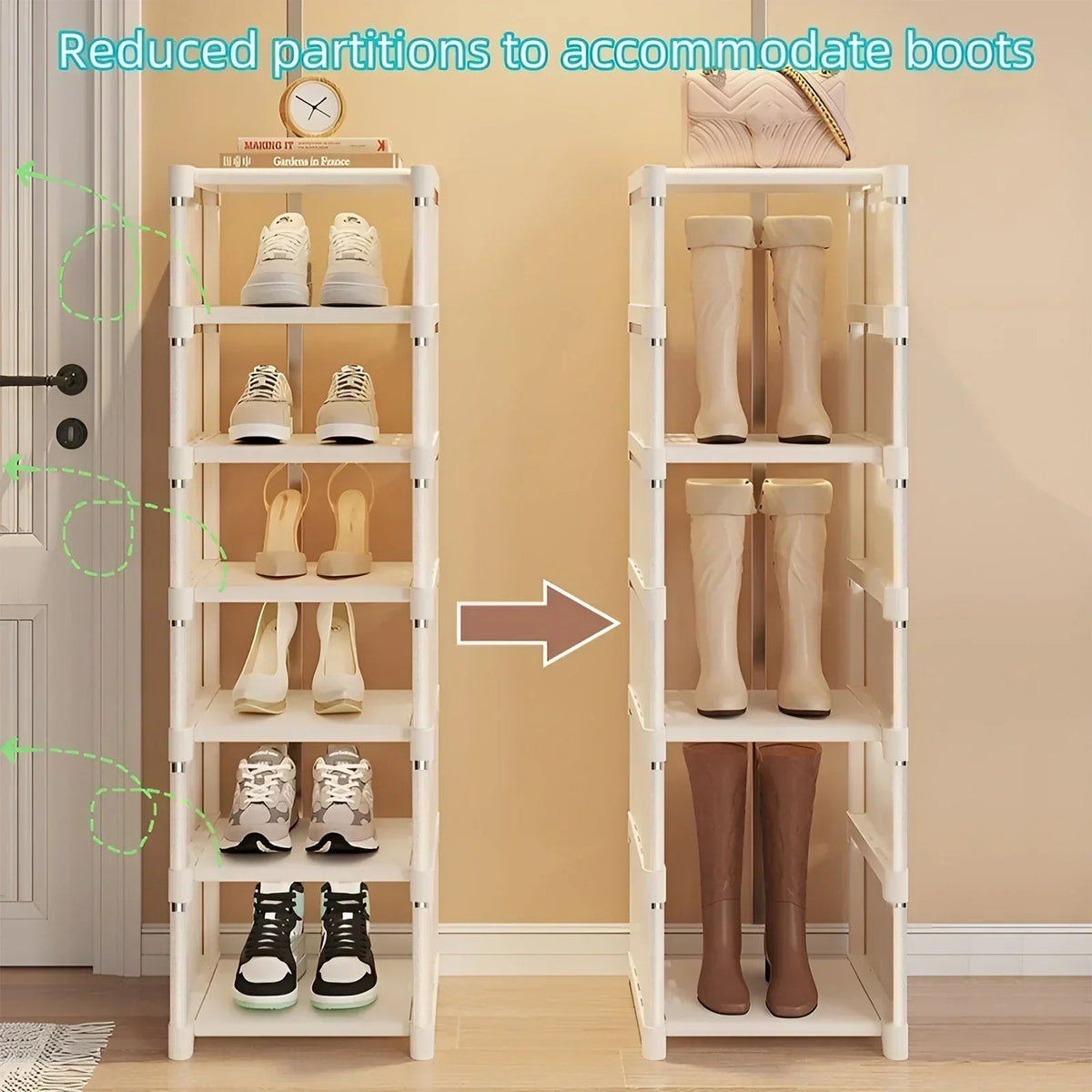 Shoe Rack Space-Saving Metal Frame & Fabric Shelves