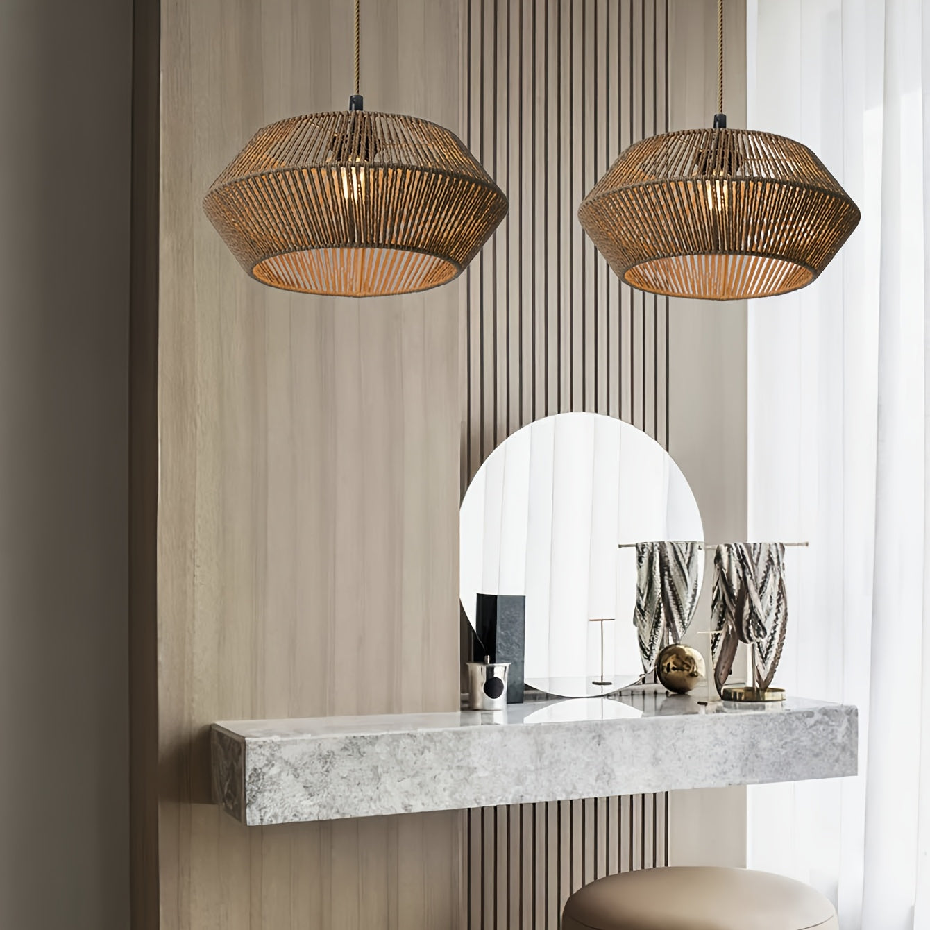 Modern Natural Design Pendant Light Shade in Handwoven Paper Rope
