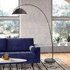 Arc Shaped Floor Lamp in Black Metal with Circular Base