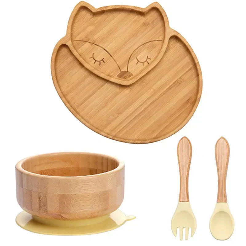 Children's Tableware Set Bamboo Suction Base 4-Piece