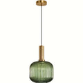 Contemporary Striped Pendant Light Fixture | Ribbed Glass with Brass