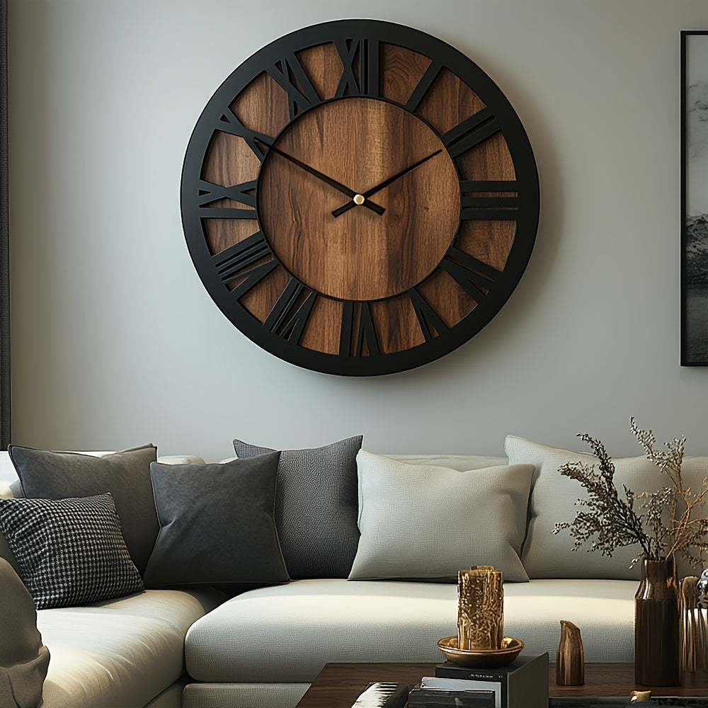 Classic Wooden Wall Clock with Roman Numerals