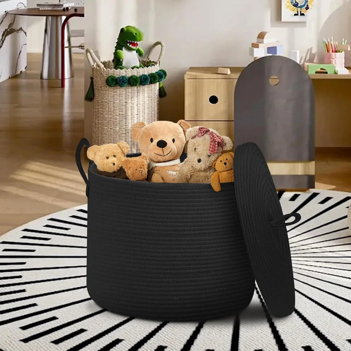 Storage Basket Large Cotton Rope Collapsible Lid & Handles