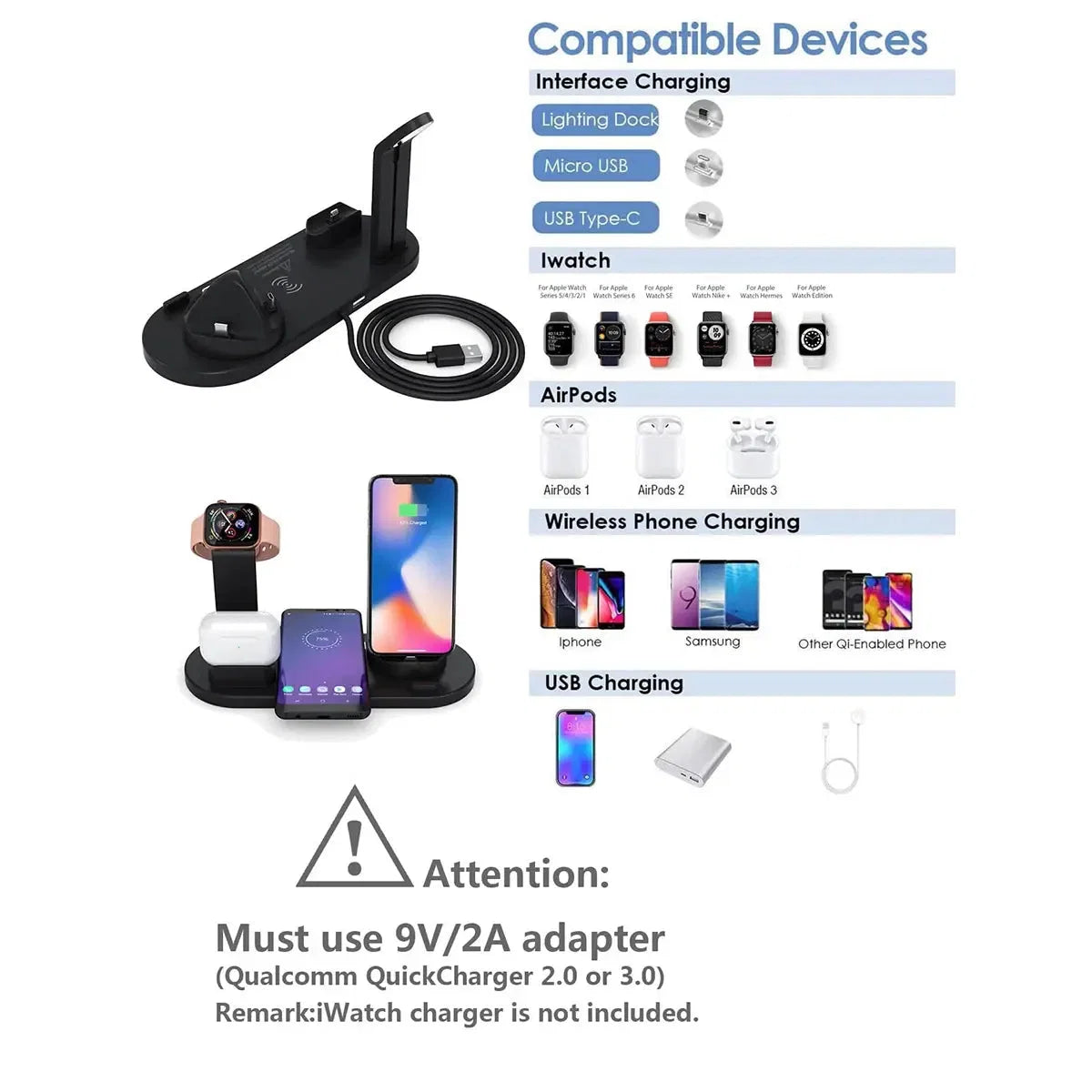 Wireless Charging Station 3-in-1 Fast Charging USB-C