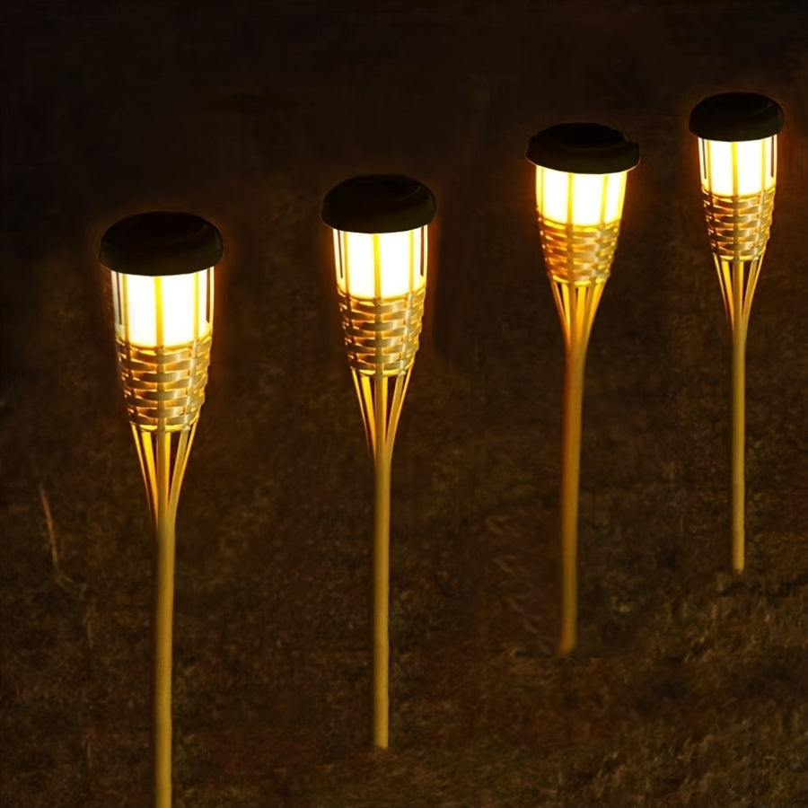 Solar Garden Lanterns - 12-LED Bamboo Flame Lights (Set of 2)