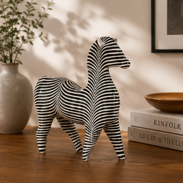 Charming Stripe Bird Accent - Modern Black & White Decor