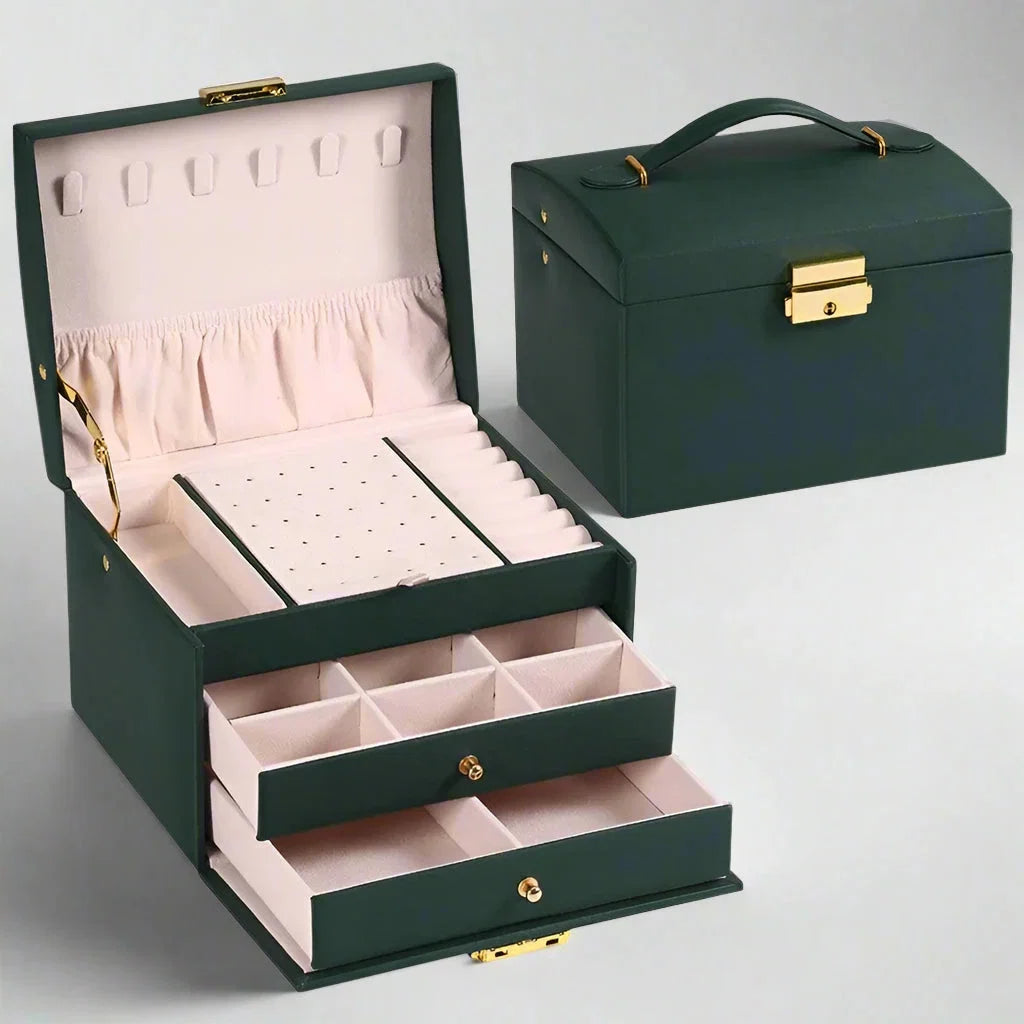 Jewellery Box 3-Drawer Velvet Lined & Vegan Leather