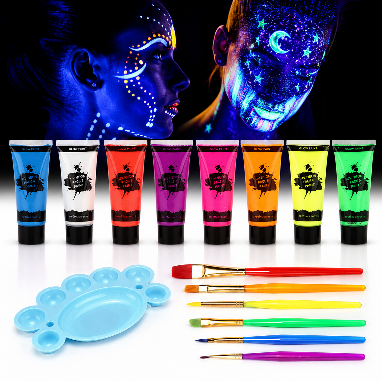 UV Reactive Body Paint Set for Parties and Festivals - Glow in the Dark