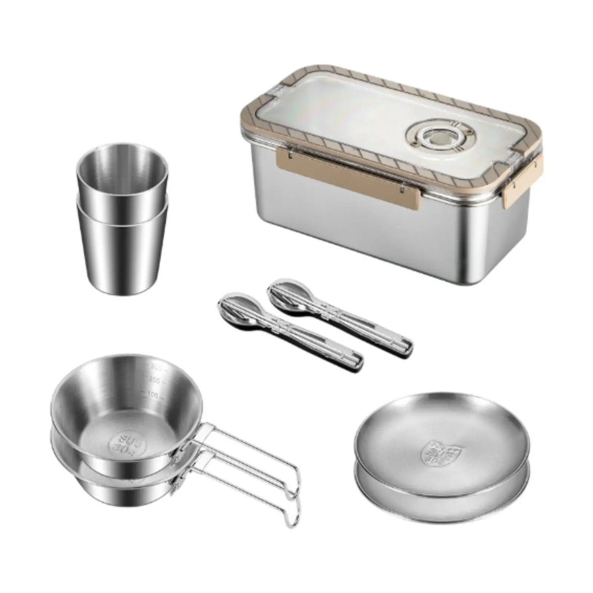 Camping Dinnerware Set Stainless Steel Compact Storage Box